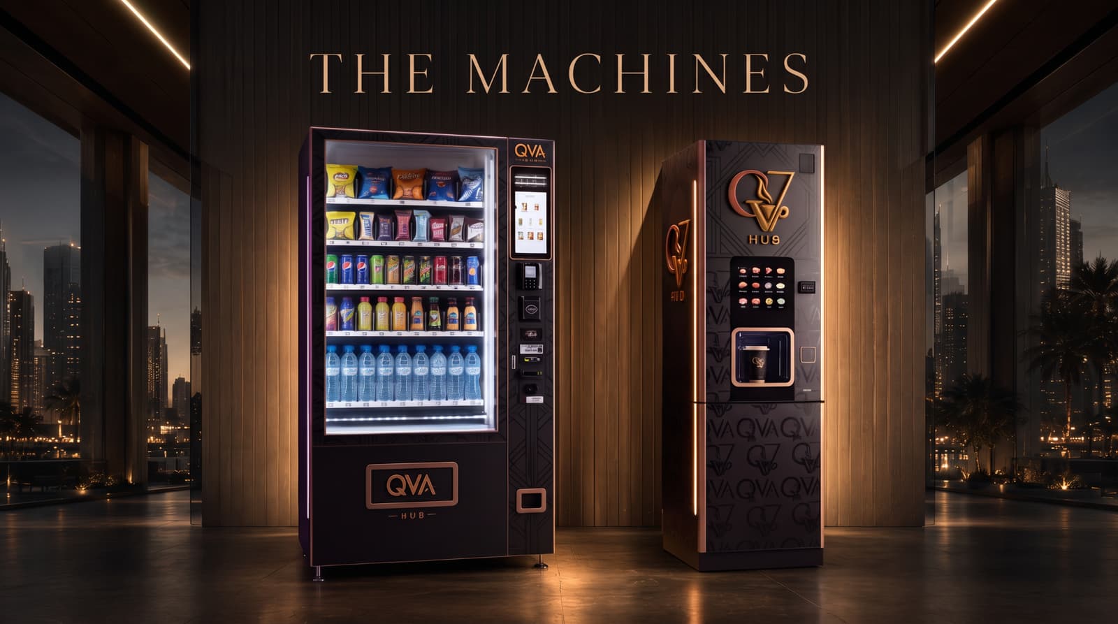 Snack, beverage and coffee equipment shown together — representative artwork, not a confirmed installation